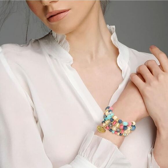 Stackable Bead Bracelets Ladies Stretch Multilayer Bracelet Set - Multicolor - Picture 10 of 12